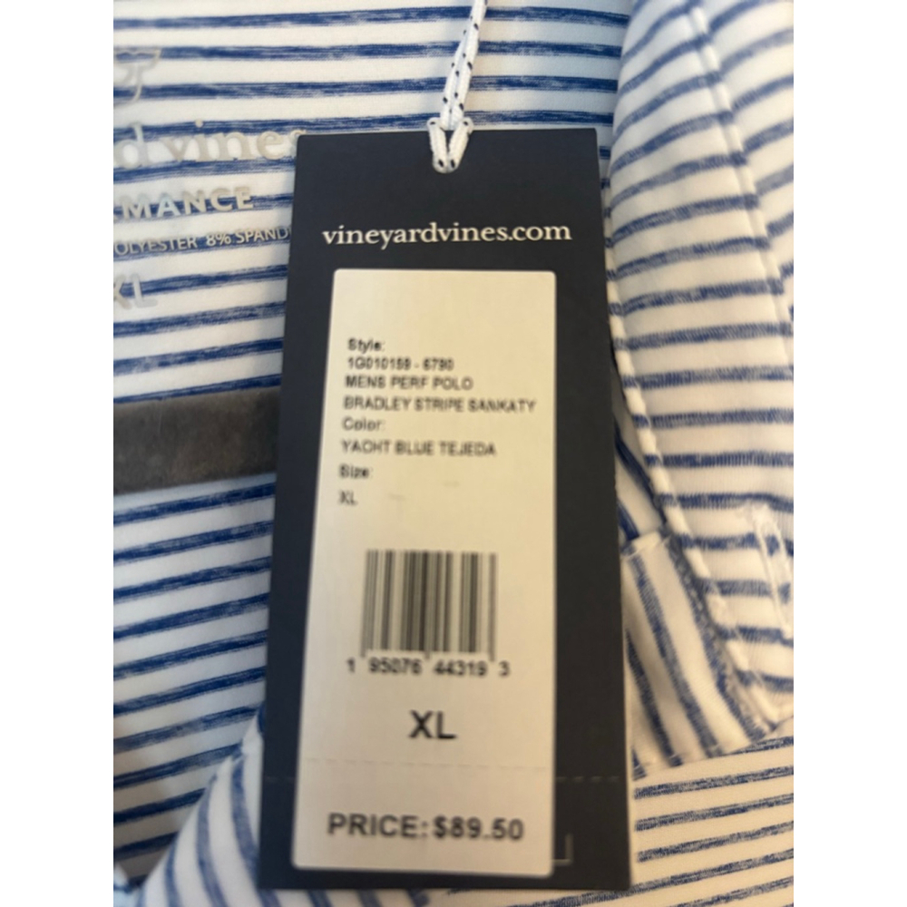 NWT, Men's Vineyard Vines Bradley Stripe Polo XL White Blue - Picture 2 of 2
